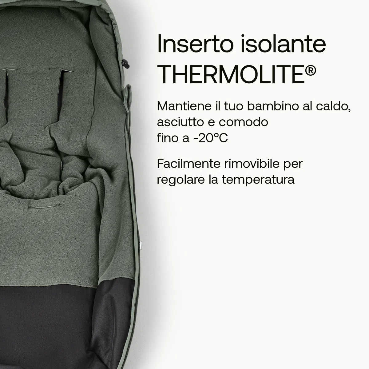 Bugaboo Thermolite Performance Sacco a Pelo da Passeggino o Carrozzina | Inserto Rimovibile, Protezione Scarpe, Cerniere Impermeabili, Imbottitura Calda - Forest Green
