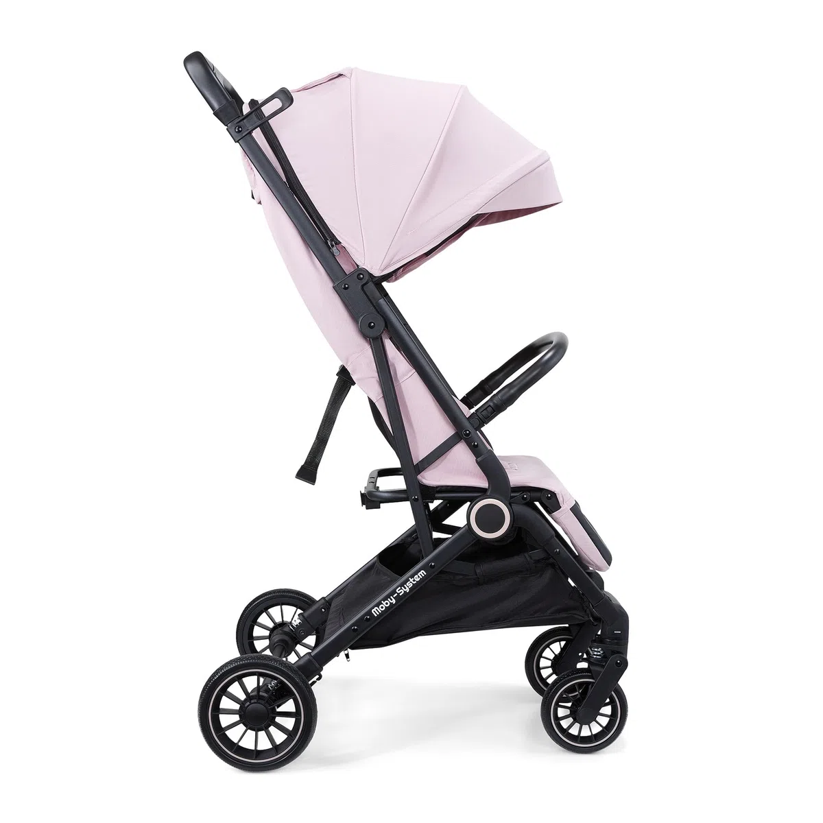 Moby-System LENA PINK PRO Passeggino Leggero con Funzione Trolley, Compatto 6–48 Mesi, Ruote EVA con Ammortizzazione, Cappottina XXL, Chiusura a Una Mano, Rosa