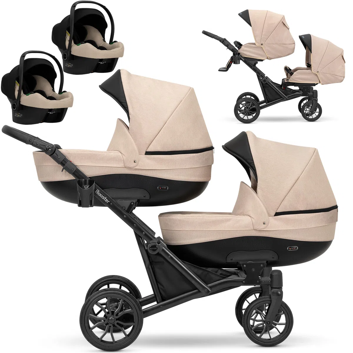 Un passeggino gemellare 3 in 1 et 2 in 1 navicella carrozzina seggiolino auto KUNERT Booster 3in1 et 2in1 passeggini (crem, 3in1 Cosmo)