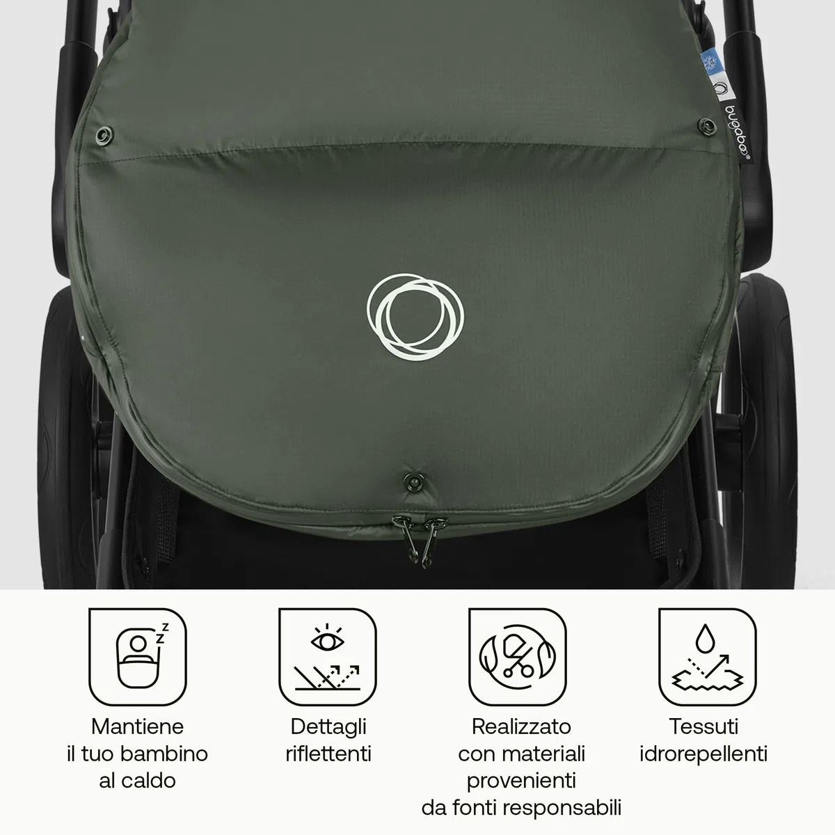 Bugaboo Thermolite Performance Sacco a Pelo da Passeggino o Carrozzina | Inserto Rimovibile, Protezione Scarpe, Cerniere Impermeabili, Imbottitura Calda - Forest Green