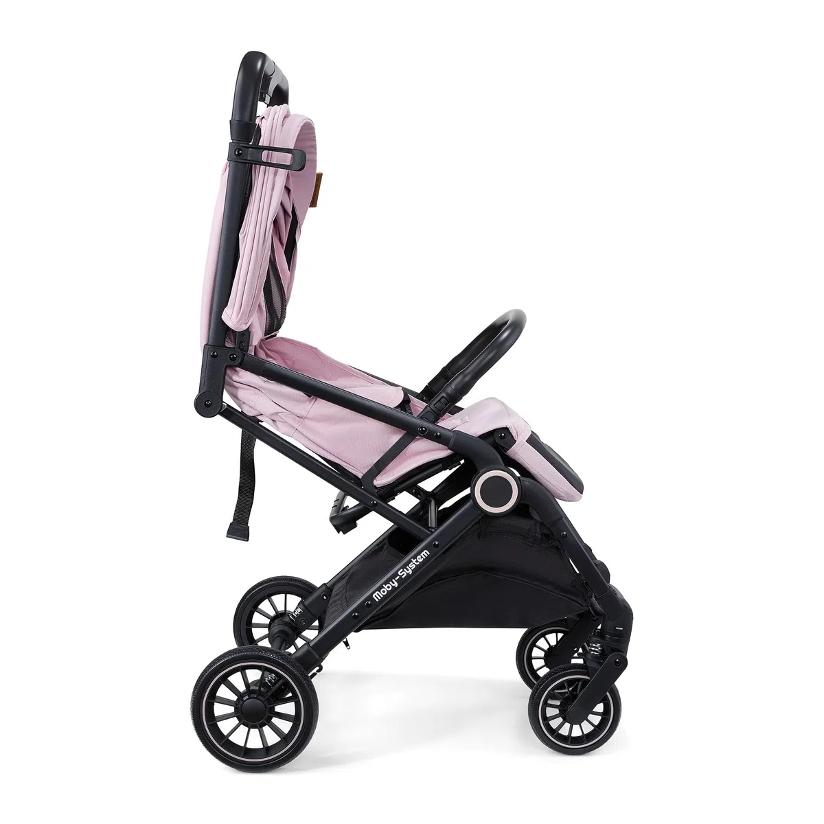 Moby-System LENA PINK PRO Passeggino Leggero con Funzione Trolley, Compatto 6–48 Mesi, Ruote EVA con Ammortizzazione, Cappottina XXL, Chiusura a Una Mano, Rosa