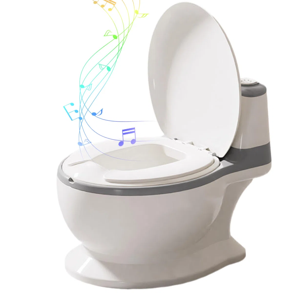 Toilette realistica per usare il vasino per bambini piccoli con suono di scarico, sedile lavabile staccabile e antispruzzo per ragazzi e ragazze, grigio