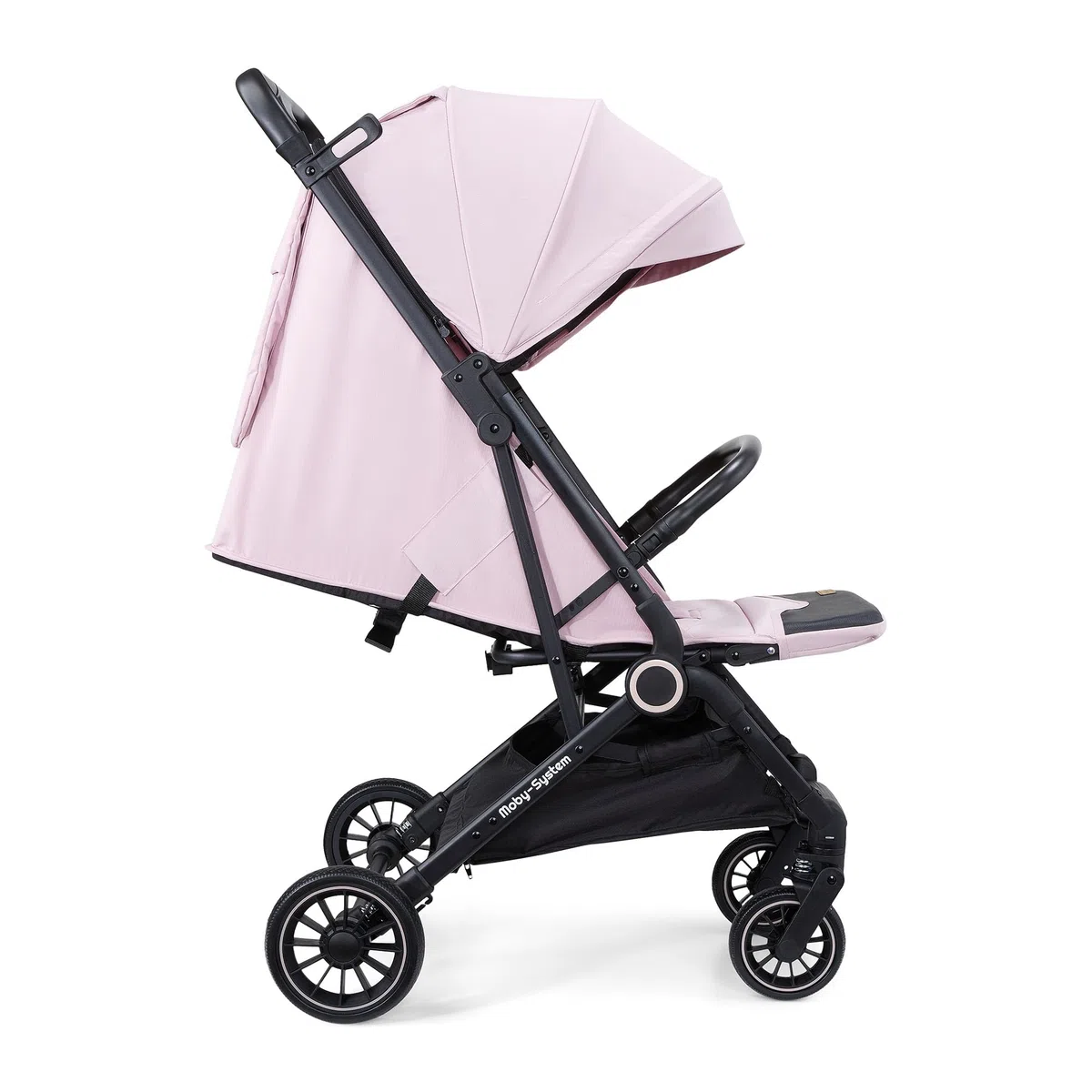 Moby-System LENA PINK PRO Passeggino Leggero con Funzione Trolley, Compatto 6–48 Mesi, Ruote EVA con Ammortizzazione, Cappottina XXL, Chiusura a Una Mano, Rosa
